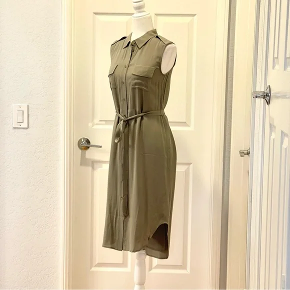 NWT  Habitual Sleeveless Button Up Tie Army Fall Green Midi Dress Size XS - Picture 4 of 11